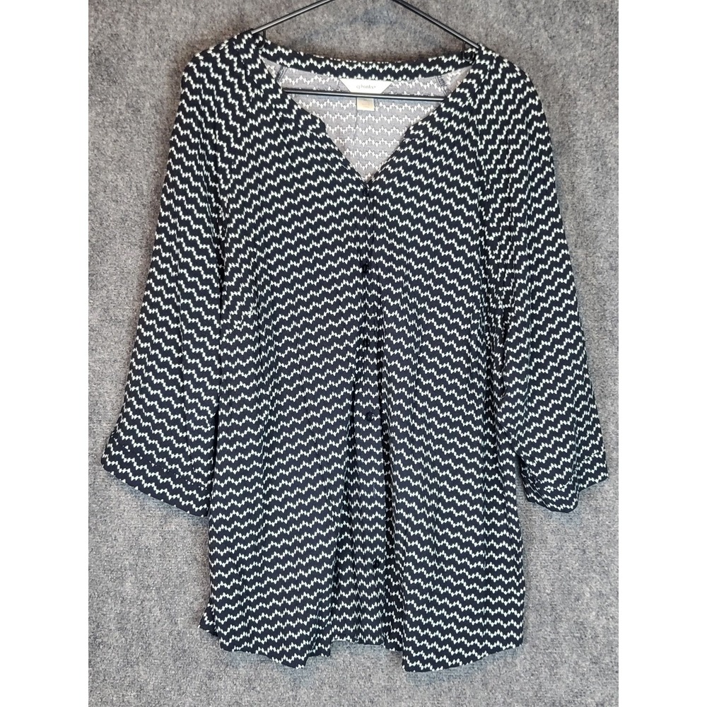 Cj Banks 3X Chevron Print Button Down Long Sleeve Tunic Top Womens Plus Size